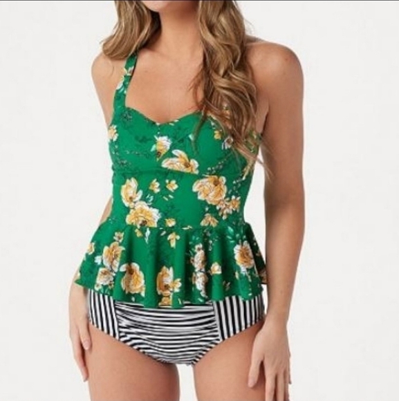 G.I.L.I. Floral Peplum Tankini High Waisted Bottoms Swimsuit Set - Picture 16 of 16